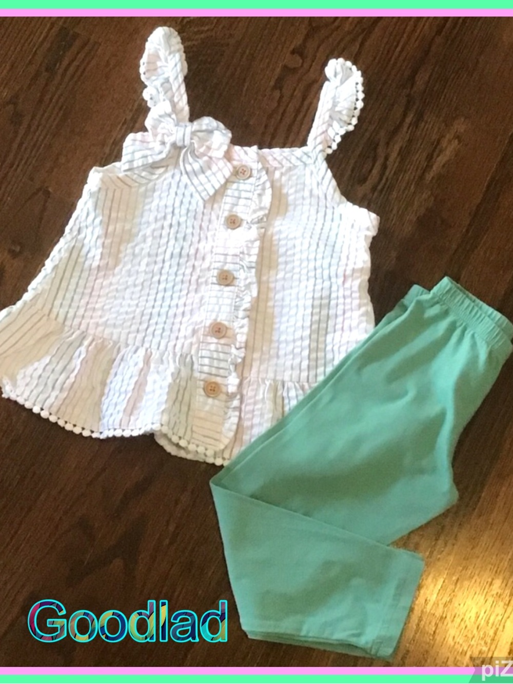 GOODLAD White Ruffled Top and Green Pants Set ~ 3T